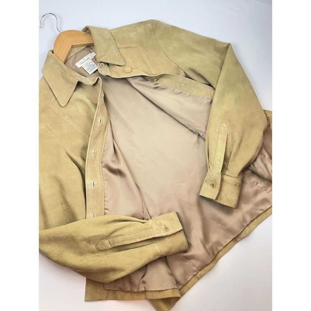 ~ Faconnable Sm Suede Goatskin Leather Shacket Tan Brown Jacket Shirt Lined - Picture 11 of 15